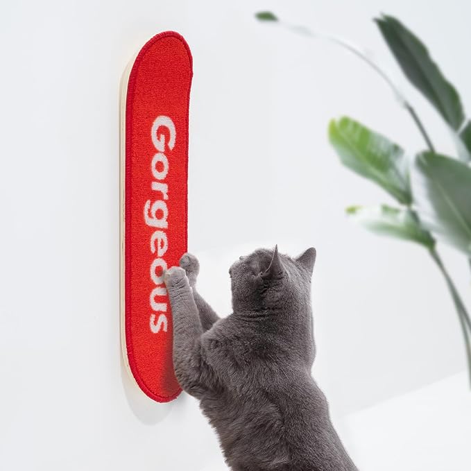 Wall Mounted Cat Scratching Board - Skateboard Style, Replaceable Scratch Mat, for Indoor Cats (24x6 Inches, Red Gorgeous)