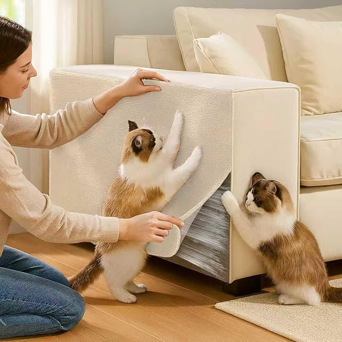 Couch Cat Scratch Protector 78.7"x15.8" – Adhesive Cat Scratch Pad, Cuttable Furniture Protector for Sofa Arms, Sides, Chair Backs & Bed Edges,Beige