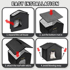 Rest-Eazzzy Cat House for Outdoor Cats, Weatherproof and Insulated Feral Cat House with Mat and Canopy, Easy to Put Together, Selfwarming Cat Shelter for Winter(13 * 13 * 14" Black with Support)