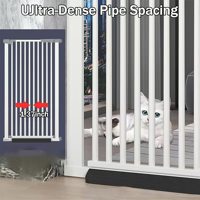 51.18 Inch Extra Tall Pet Gate, 29.5-43" Adjustable Wide Auto Close Dog Gates, Pressure Mounted Walk Through Tall Cat Gate for Doorways,Hallway,Stairs（White）
