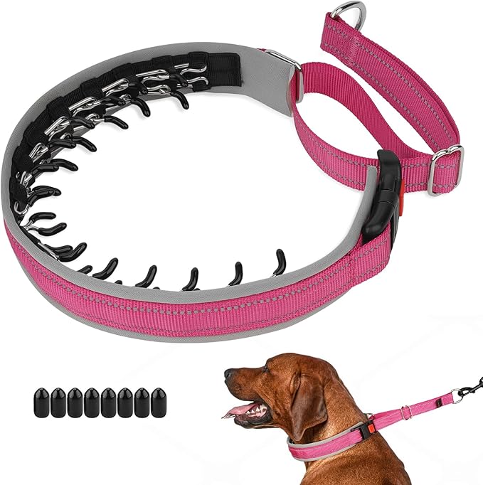 Mayerzon Martingale Dog Collar for Pulling, Patented No Pull Training Walking Collar with Buckle for Medium Large Dogs Bulldog Pitbull German Shepherd, Reflective, Adjustable, Heavy-Duty(L, Hot Pink)
