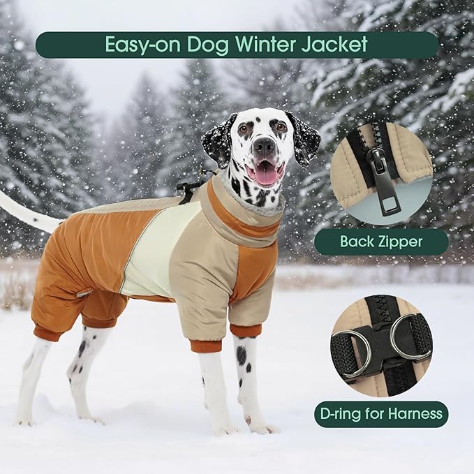 Kuoser Fullbody Dog Coat - Warm Winter Coat with Reflective Jacket & Built-in Harness for Small Dogs - Suitable for Yorkie, Bichon Frise, Shih Tzu (Brown S)