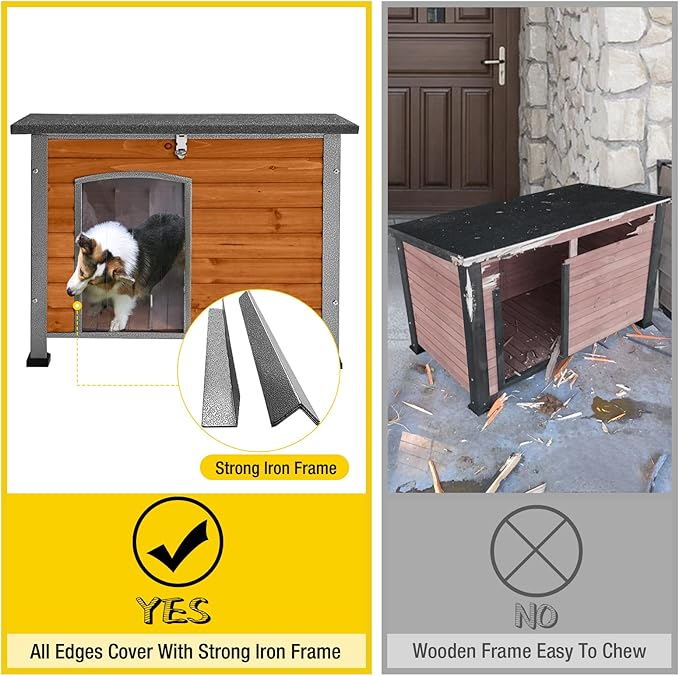 Aivituvin Heated Outdoor Dog House with Insulated Liner & Heating Pad Waterproof Dog Kennel for Winter Cat House for Small & Medium & Large Dogs,Cats,Unique All-Around Iron Frame