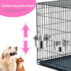 2 Pcs Small Pet Dog Food Water Bowl for Cage Stainless Steel Non-Spill Kennel Hanging Cats Pets Bowls with Clamp Holder Crate Feeder Dish for Small Dogs Pets (5.1x2.9'' & 4.7x1.9'')