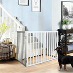 ZJSF Freestanding Indoor Dog Gate for House Foldable Wood White Puppy Gate for Doorways Pet Gate for Stairs Extra Wide Pet Fence 32" Height 4 Panels