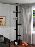 Cat Trees Floor to Ceiling Cat Towers Height:86-118 InchesAdjustable, Tall Cat Tree Activity Tree with Soft Rope Scratching Post,Clear Dome Cat Condo, Cozy Hammock (Black)