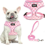 PUPTECK Soft Mesh Dog Harness and Leash Set Pet Puppy Cat Comfort Padded Vest No Pull Harnesses, Checkered Pink&White, L