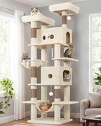 Globlazer Heavy Duty Cat Tree Tower 80in Tall Extra Large Cat Tree Tower for Multiple Indoor Cats Large Adult with Scratching Posts, 2 Spacious Condos, Padded Perches, Soft Hammock, S80B, Beige