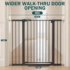 Mumeasy 36" Extra Tall Dog Gate, Auto Close Baby Gate for Stairs Doorways, 29.7-46" Wide Walk Thru Child Safety Gate for House, Easy Install Pressure Mounted Metal Pet Gate with Door, Black
