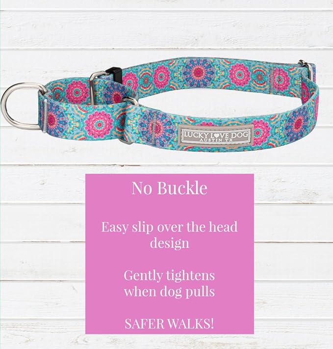 Lucky Love Dog Martingale Dog Collar - Adjustable, No-Slip, Durable, & Soft Webbing Collar for Male and Female Dogs Ideal for Training & Walking - Clara, Large
