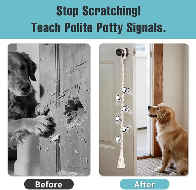 COOYOO Dog Bells to Go Outside, Premium Quality Potty Training Dog Door Bell, Yarn Handwoven Dog Bell, Adjustable Housetraining Hanging Bell-6 Extra Large Loud 1.5 DoorBells