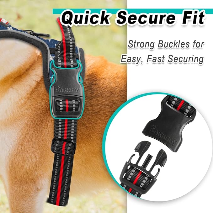 BARKBAY Dog Harness No Pull Mesh for Small Dogs - Adjustable, Reflective, Comfortable, No Choke, Heavy-Duty - Perfect for Outdoor Training, Walking, and Hiking - Strong & Durable - S & Blue Star Mesh