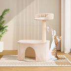Small Cat Tree Tower with Sisal Scratching Post for Indoor Cats, Cat Condo Cave House with Perch and Playful Toy Feather, Beige (20.27x12.4x29.5 inch)