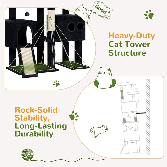 Globlazer 82" Extra Large Cat Tree for Big Cats, Heavy Duty Cat Tree for Multi-Cat Household, Maine Coon Cat Tree with 3 Condos, 2 Hammocks, 3 Perches & Scratching Board, S82D, Dark Gray