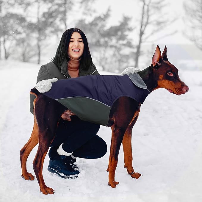 Winter Dog Coat 100% Waterproof Thicken Pet Jacket for Lab Pitbull Doberman Standard Poodle,German Sheperd Large Bread Dog(Navy,3XL)