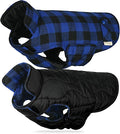 VIVAGLORY Softjoy Dog Coat, Dog Jacket for Winter & Christmas, Coat with Harness Hole, Reversible Plaid Checkered Warm Fluffy Heavy Duty for Puppy, XS, Sapphire Blue Plaid