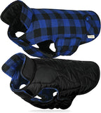 VIVAGLORY Softjoy Dog Coat, Dog Jacket for Winter & Christmas, Coat with Harness Hole, Reversible Plaid Checkered Warm Fluffy Heavy Duty for Puppy, S, Sapphire Blue Plaid