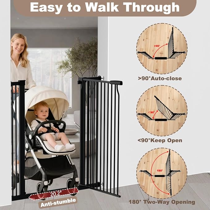 40.55" Extra Tall and Wide Baby & Dog Gate, 68.6-71.2 in, Pressure Mounted, Black
