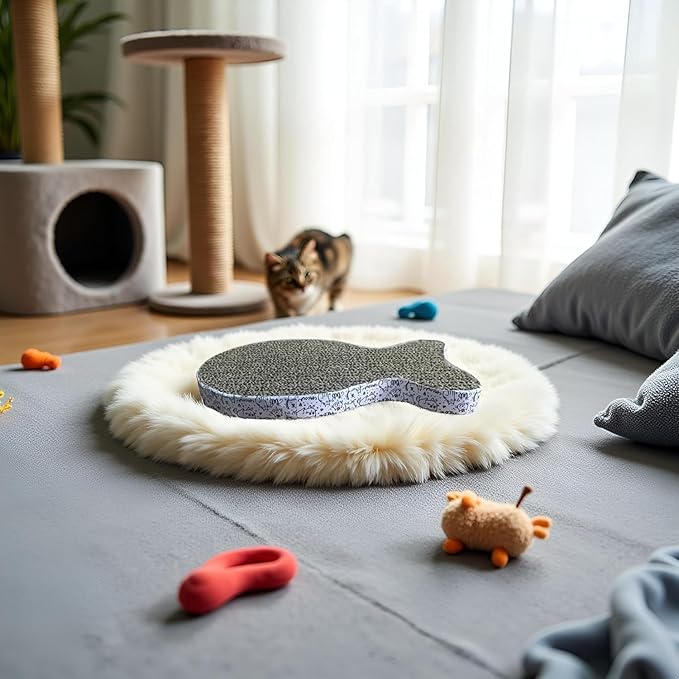 Cat Scratching Board Premium Scratch Textures Cardboard Anti-Scratch Stress Relieve Indeformable Fish Self-Adhesive Scratching Board(28×15×2.5 cm)