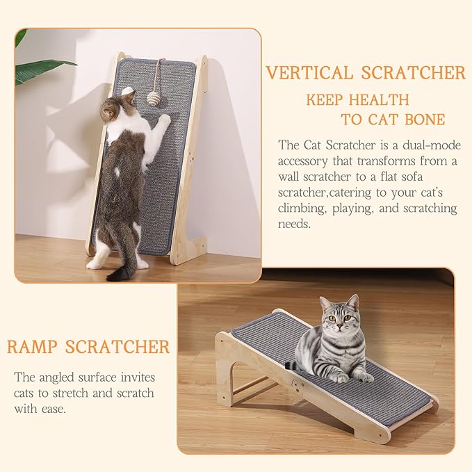 Cat Scratcher Ramp, L Shaped Scratchers for Indoor Cats, Sisal Scratch Pad Furniture Protector, Scratching Board With Ball Toy