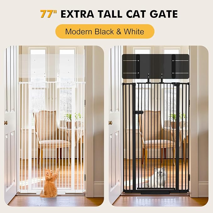 Snagle Paw Extra Tall Cat Gate with Acrylic Top Panel，30-40.6" Wide Adjustable Pet Gates, Pressure Mounted, No-Drill Easy Install,Tall Cat Gate for Doorways,Stairs,Kitchen 77"