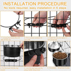 Dog Crate Bowls Hanging No Spill, ShineMe 60oz & 40oz Stainless Steel Dog Kennel Food and Water Bowls Mountable for Large and Medium Pets (7.0 x 3.7” & 6.2 x 2.5”)