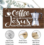 K1 Hanging Wooden Plaque Decor - Jesus Keeps Me Going, Coffee Bar Sign, Rustic Farmhouse Kitchen Wall Decor, 12x6 inch