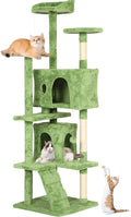 Heavy Duty Cat Tree,70 Inch Tall Cat Tower,2 Cozy Condos,Scratching Posts,Ladders & Sisal Pole,Multi-Level Perches Platforms for Indoor Cats,Sturdy Pet Climbing Furniture,Green