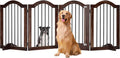 PrimeZone 96" Wide Dog Gate with Door - 30" Tall 4-Panel Solid Acacia Wooden Freestanding Puppy Gates, Foldable Indoor Pet Fence for Doorways, Stairs, Support Feet Included, Brown