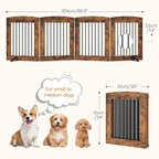 HOOBRO Indoor Dog Gate with Support Feet, 24 Inch 4 Panels, Freestanding Pet Gate for Doorway, Stairs, Folding Dog Fence, 360° Hinge for Easy Access, Sturdy Iron Pipe, Rustic Brown BF54PP03