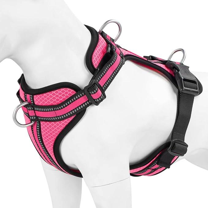 Wisedog Reflective No Pull Dog Harness - Adjustable Lightweight Pet Vest with 3 Fast-Release Buckles for Dogs Walking, Running and Training(M, Bright Pink)