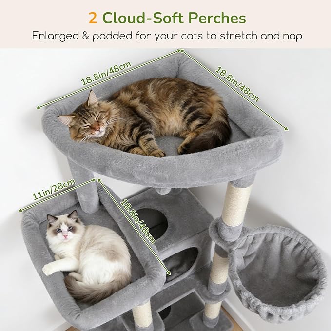 Globlazer Extra Large Heavy Duty Cat Tree, 80in Tall Sturdy Cat Tree Tower for Multiple Indoor Cats Large Adult with Scratching Posts, 2 Spacious Condos with Padding, 2 Soft Perches, S80C, Light Grey