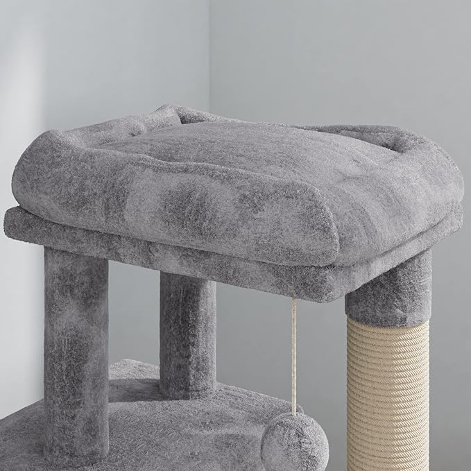 IMUsee Cat Tree for Indoor Cats, Multi-Level Cat House Condo with Large Perch, Scratching Posts, Hammock, Cat Climbing Stand with Toy for Small Cats Kittens Play Rest, 36" Tall, Grey