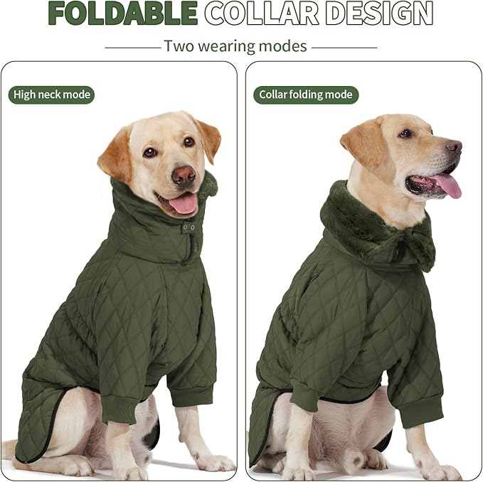 IDOMIK Dog Winter Coat for Medium Dogs, Warm Dog Winter Jacket with Fleece High Collar, Zippered Cold Weather Coats for Dogs, Waterproof Doggy Snow Jacket Clothes,Green,M