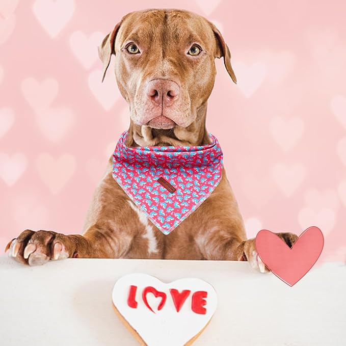 Elegant little tail Dog Bandana, Valentine's Day 1PC Washable Dog Scarf Female or Male Square Bib Kerchief Scarf Adjustable Pet Bandana for Medium Large Dogs