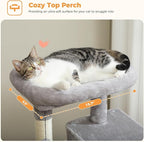 PETEPELA 45.7" Cat Tree for Indoor Cats, 5-Level Cat Tower for Large Cats with Metal Frame Large Hammock (17.3"x15.3"), Cat Condo with (18.5"x13") Big Top Perch & 4 Sisal Covered Scratching Post Grey