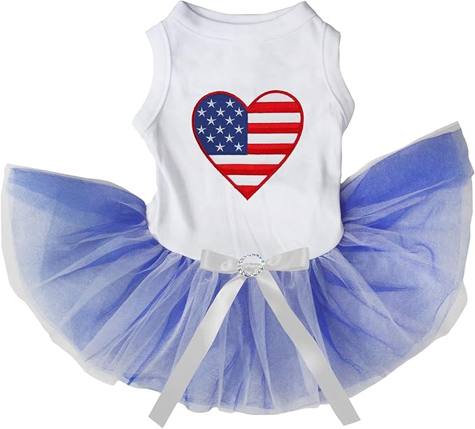 Petitebella USA Heart Puppy Dog Dress (White/White Blue, X-Large)