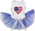 Petitebella USA Heart Puppy Dog Dress (White/White Blue, Large)