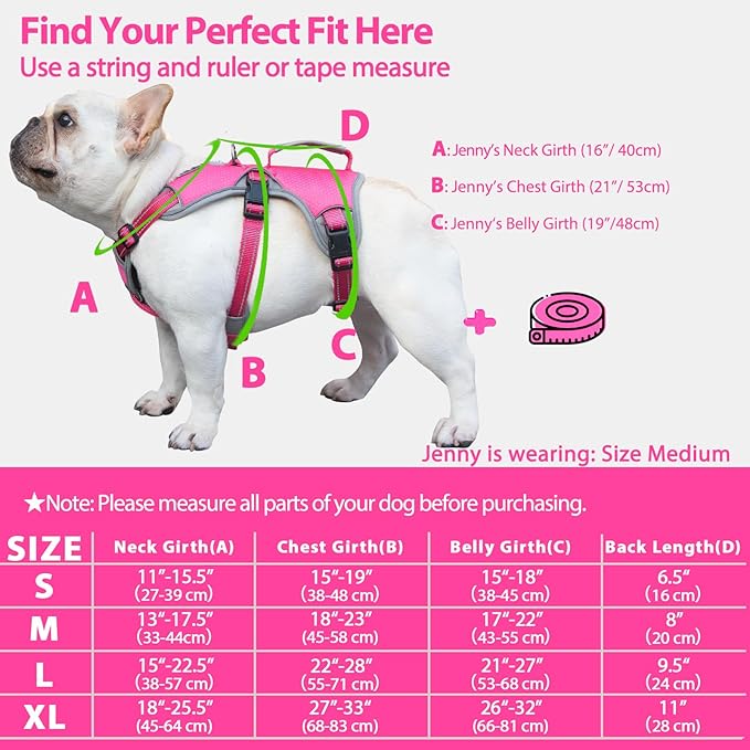 Huntboo Escape Proof Dog Harness, Escape Artist Harness, Reflective Dog Harness with Handle, Durable,Adjustable Vest for Small Medium Large Dogs Walking, Training, and Running Gear(Rose Red, S)