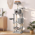 PETSITE 80-inch Tall Modern Cat Tree, Multi-Level Cat Tower with 2 Comfy Condos, Sisal Scratching Posts, Side Basket, Snug Hammock, and Dangling Balls, Ideal for Indoor Cats and Kittens (Grey)