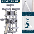 WEEWAY 68 Inches Multi-Level Large Cat Tree for Feline‌/Big Tower/Condo/Cozy Plush Kitty Perches/Fluffy Balls/Sisal Scratching Posts and Hammocks/Cave/Furniture Activity Center/Grey