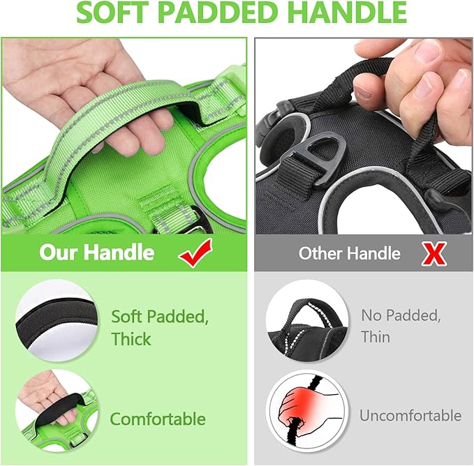 PoyPet No Pull Dog Harness, No Choke Reflective Dog Vest, Adjustable Pet Harnesses with 2 Leash Attachments with Easy Control Padded Handle for Small Medium Large Dogs(Green Matching Trim,M)
