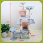 71 inch Flower Cat Tree, Multi-Level Cat Tower with Large Condo Removable Flower Cushion and Hammock, Tall Cat Tree for Indoor Large Cats Climbing, Scratching, and Play (Blue)