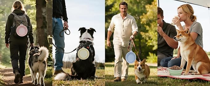 2-Pack, LeeRound Small Medium Collapsible Dog Water Bowl for Travel, Food-Grade Silicone Bowl, Portable Dog Bowl with Hook, Outdoor Pet Feeding Bowls Meet Needs in Different Scenarios, Pet Essentials