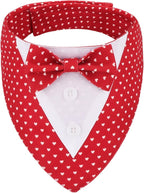 ADOGGYGO Valentine Dog Tuxedo Bandana, Red Heart Pet Tux with Bowtie Adjustable Valentine Costume for Small Dogs Pets (S)