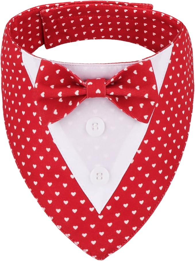 ADOGGYGO Valentine Dog Tuxedo Bandana, Red Heart Pet Tux with Bowtie Adjustable Valentine Costume for Large and Extra Large Dogs Pets (XL)