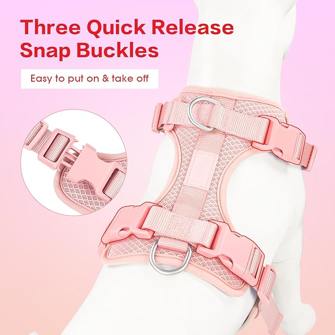 Wisedog Dog Harness Medium Sized, Pet Vest with Front Clip, Adjustable Puppy Harness with 3 Fast Release Buckles[Easy to Put on & Take Off] (Pink, M)