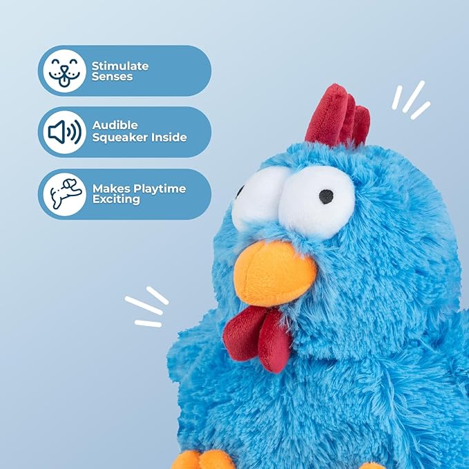 Best Pet Supplies Squeaky Dog Toys with Soft Durable Fabric for Small, Medium and Large Pets Interactive Toy for Indoor Play, Supports Active Biting and Play - Mrs. Cluck (Blue)