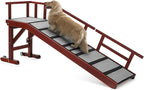 Dog Ramp for Bed or Couch, Wooden Pet Ramp with 20° Gentle Slope, Removable Side Rails, Non-Slip Surface, Top Platform & Wheels, Safe Bed Ramp for Small, Large & Senior Dogs, 60" Long, Mahogany