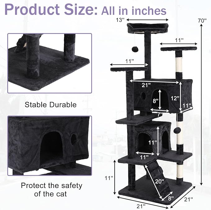 Cat Tree 70 Inches Cat Tower for Indoor Cats Multi-Level Cat Condo with Litter Box Enclosure,Scratching Posts for Indoor Cats (Dark Gray)